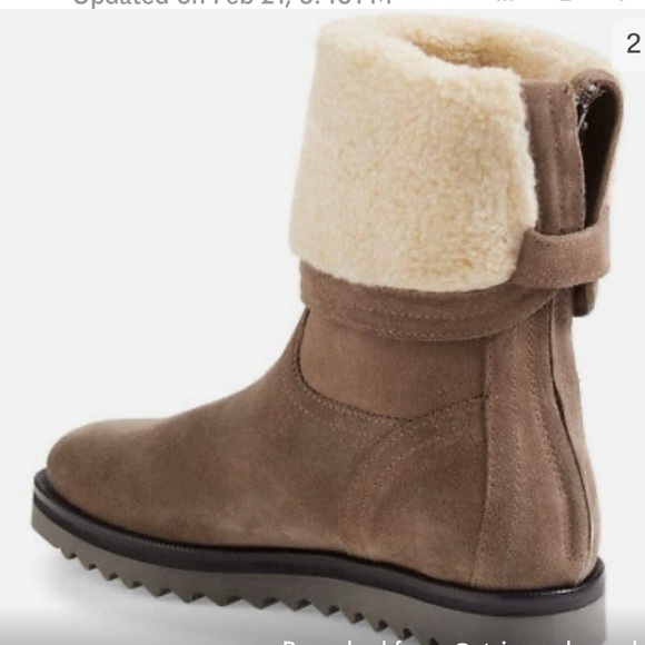 Aquatalia Perdi Weatherproof Taupe Suede lined shearling Cuff Ankle Boot 9 - Picture 3 of 15